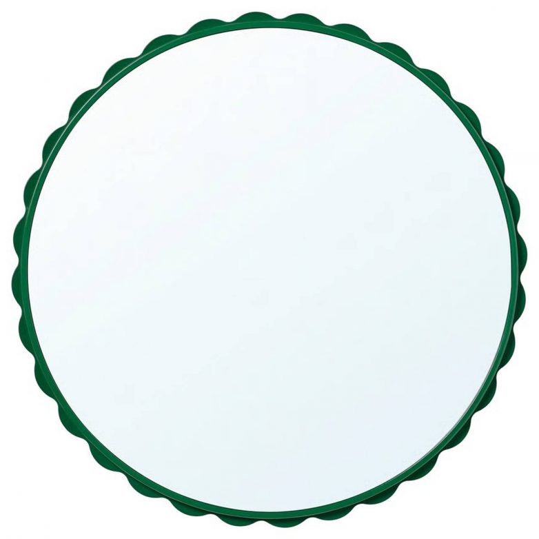Kružno zidno ogledalo sa talasastim ramom u zelenoj boji, IKEA