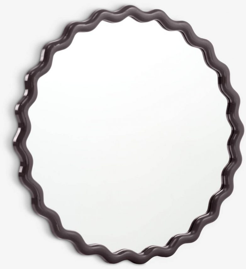 Kružno zidno ogledalo prečnika 60 cm sa talasastim ramom u boji pepeljastog grožđa, JYSK
