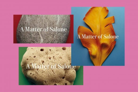 Naslovna kampanja Salone del Mobile 2026 sa motivima kamena i latice kao simbola materije i dizajna