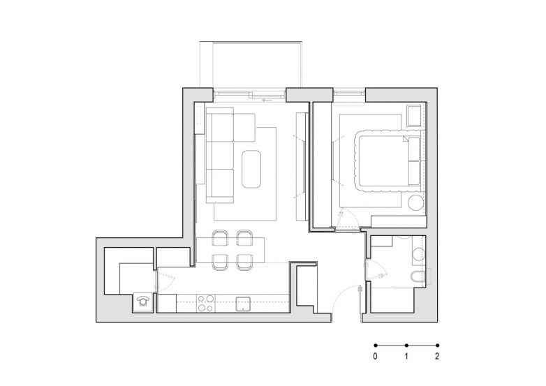 Osnova stana od 60 kvadrata u Nišu sa jasno definisanom dnevnom i spavaćom zonom