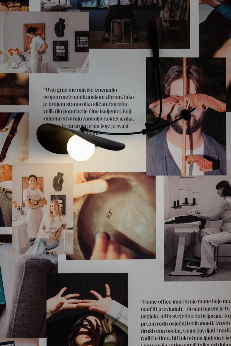 Zidna tapeta u kancelarijama redakcije After5 sa kolažom intervjua i vizuelnog sadržaja