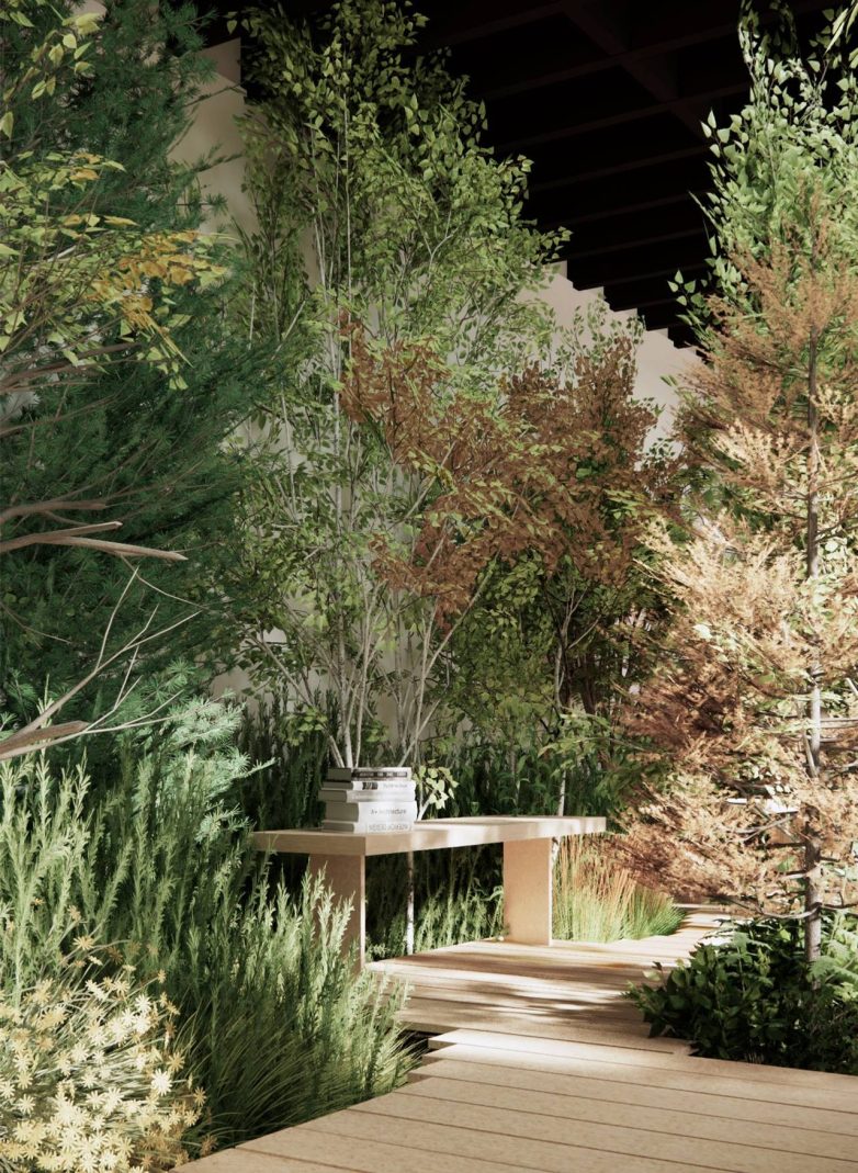 Instalacija Forest Bathing sa drvećem i vegetacijom na Madrid Design Festivalu 2026