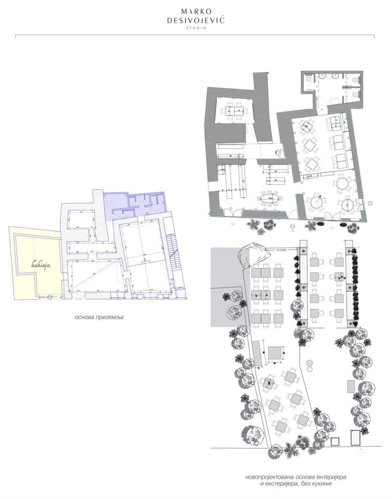 Arhitektonski plan enterijera i bašte restorana Eho u Perastu
