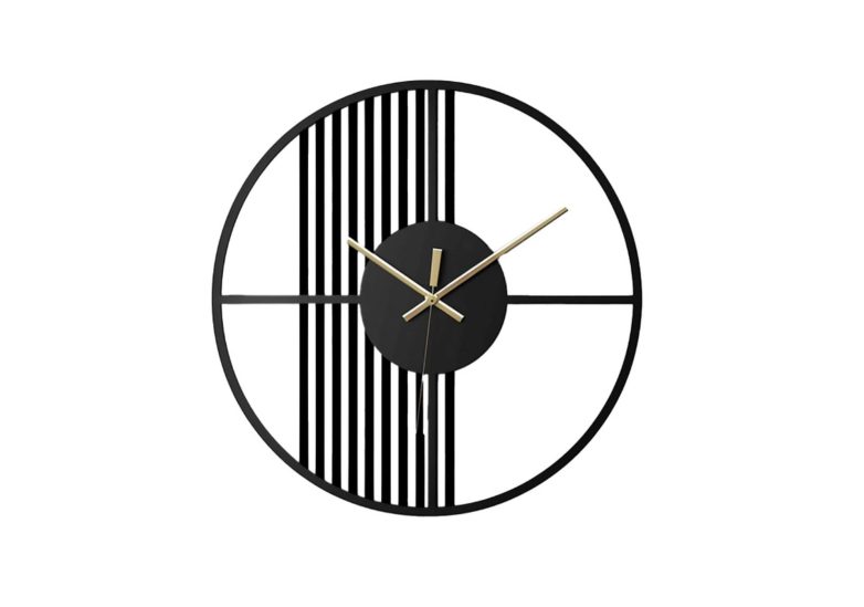 Veliki zidni sat sa metalnim ramom i grafičkim crno-belim dizajnom