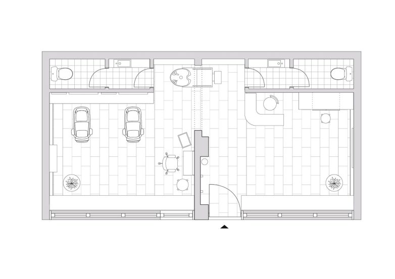 Tlocrt dečjeg frizerskog salona sa podelom na čekaonicu, radni deo i pomoćne prostorije