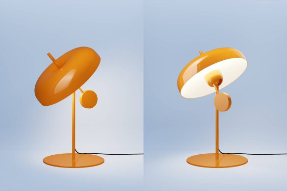 Narandžasta stona lampa Pendulum T brenda Intra lighting sa pokretnim abažurom i kontrategom