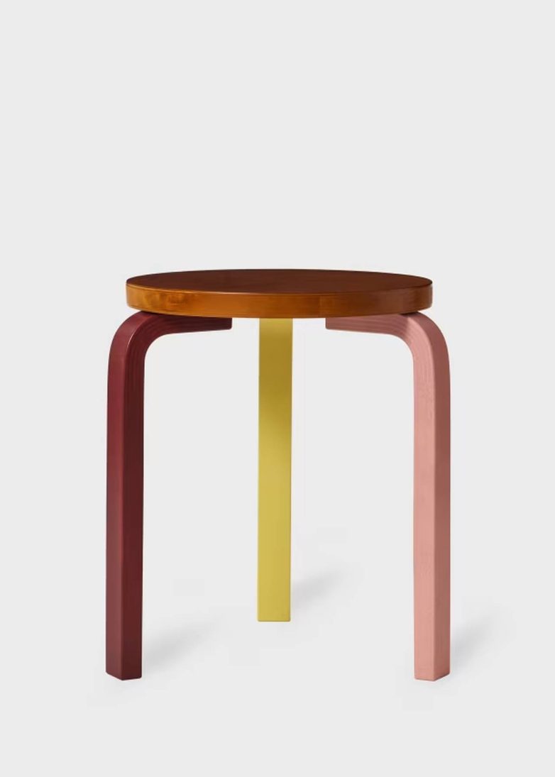 Artek Stool 60 Edition Three sa nogama u žutoj, bordo i roze boji